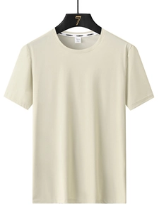 Breathable ice silk modal short sleeve T-shirt in light beige with round neck design