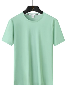 Mint green ice silk modal T-shirt for men featuring a breathable crew neck design