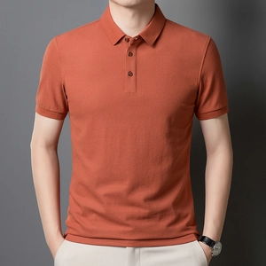 Men's slim fit mercerized cotton polo shirt in brick red with 7A antibacterial finish