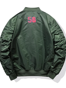 Army green MA1 bomber jacket for men featuring classic back 58 embroidery and ribbed cuffs