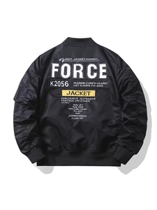 Men's black military flight jacket with FORCE embroidery on high-density nylon