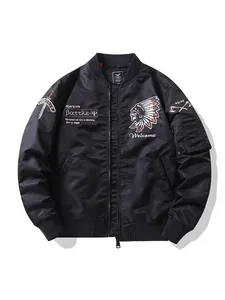 Blouson d'Aviateur MA-1 pour Hommes Coupe-vent en Nylon Broderie Lourde Chef Indien Bomber Style Militaire Rétro Manteau