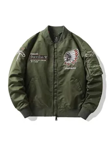 Blouson aviateur MA-1 vert armée avec broderies détaillées et finitions côtelées pour hommes