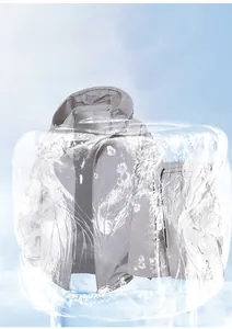 Detail of light grey sun protection hoodie and shorts set with cooling fabric texture