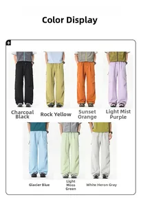 Nuancier de pantalons cargo larges en noir charbon, violet brume et vert mousse fôret