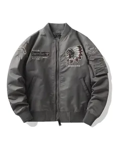 Blouson aviateur MA1 gris foncé pour homme avec broderies complexes de style pilote américain