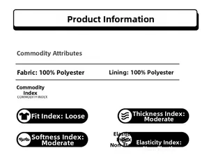 Detailed fabric specification chart showing 100% polyester material for men's casual jacket