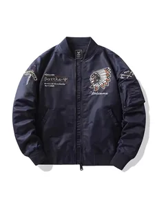Blouson aviateur MA1 bleu marine pour homme avec broderies détaillées et zip premium