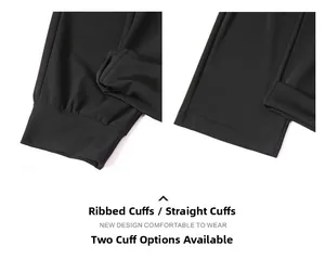 Detail of ribbed cuffed and straight leg openings for breathable ice silk pants