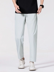 Pantalon d'été en soie glacée pour homme respirant avec taille à cordon en gris clair