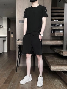 Men's Summer Sports Clothing Nylon Spandex Ice Satin Quick Dry Top And Shorts Solid Color Dot Print Running Gym Workout Casual Basic Suit