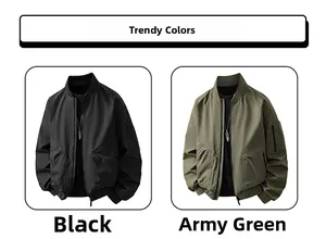 Detail show of men's bomber jacket in black and army green colors with ribbed collar