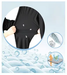 Detail showing highly elastic black sports fabric with breathable texture and moisture-wicking
