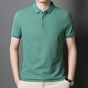 Men's dark green mercerized cotton polo shirt with short sleeves and classic collar