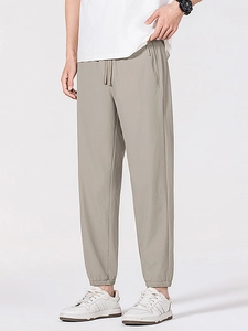 Men's ice silk lightweight jogger pants with drawstring waist and elastic ankle cuffs
