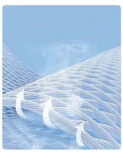 Macro view of light blue breathable mesh fabric with a porous knitted structure