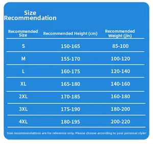 Size recommendation chart for men's sun protection sets showing S to 4XL measurements