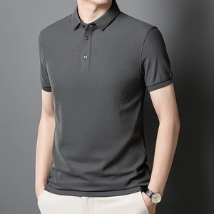 Men's slim fit charcoal grey mercerized cotton polo shirt with premium texture
