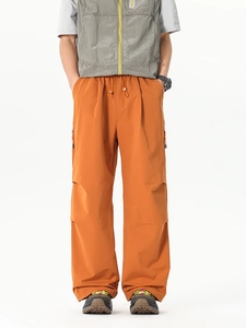 Pantalon cargo orange rétro à jambes larges en tissu coupe-vent à séchage rapide