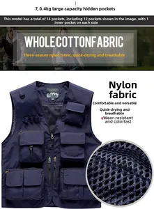 Macro shot of breathable inner mesh and zipper pockets of men's tactical fishing vest