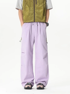 Pantalon cargo vintage lavande à jambes larges avec cordon de serrage pour l'extérieur