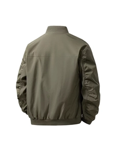 Men's olive green flight jacket with ribbed cuffs and back seam detailing
