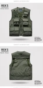 Front and back detail of a quick-dry army green tactical vest with multiple pockets