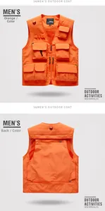 Detail of orange tactical vest showing functional multi-pockets and breathable mesh lining