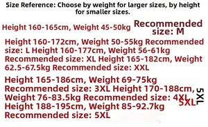Men's winter fleece jacket size guide table with height and weight recommendations
