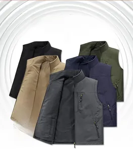 Detail of five fleece-lined winter vests in various colors with secure zipper pockets
