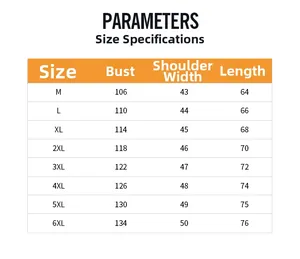 Size guide table for winter fleece vest featuring chest shoulder and length measurements