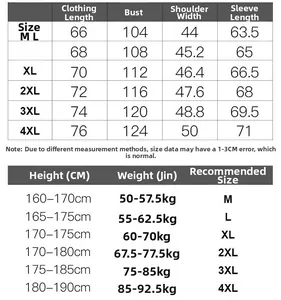Guide des tailles détaillé pour veste en coton avec mesures longueur, poitrine et épaules