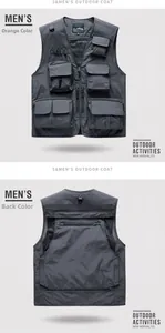 Detail view of grey outdoor tactical vest with breathable mesh and multiple pockets