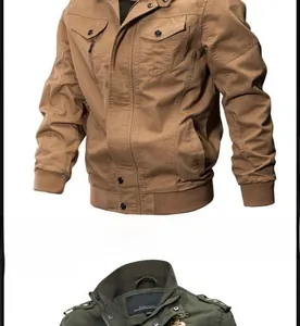 Detail view of khaki and army green vintage N1 deck jackets with ribbed cuffs and pockets