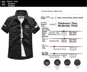 Detail of black 100% cotton slim fit military shirt with double chest pockets