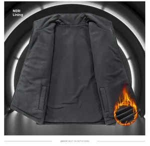 Detail of high-density grey fleece lining on double-sided thermal men's outdoor vest