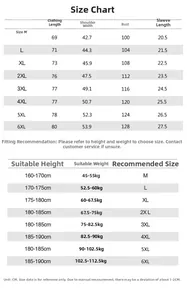 Detailed size chart for men's short sleeve shirt showing measurements from M to 6XL