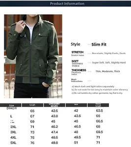 Detailed size chart and measurement guide for men's winter casual fleece jacket