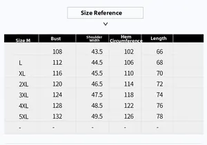 Detailed size chart for men's fishing vest with measurements from size M to 5XL