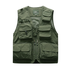 Army green tactical mesh fishing vest with multi-pocket utility for outdoor workwear