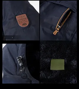 Close-up of winter jacket featuring embroidered patches, fleece lining and zipper details