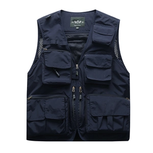 Men's navy blue quick-dry tactical vest with multi-pockets and breathable mesh back