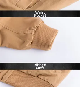 Detail of khaki N1 jacket showing cargo waist pocket and ribbed knit cuffs texture