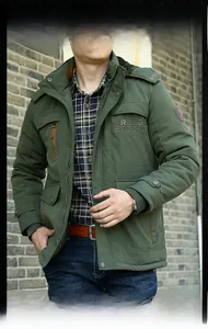Army green winter cargo parka with fleece collar detail and warm padded interior