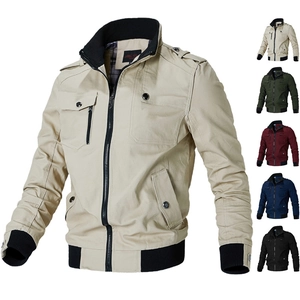 Veste Cargo en Coton Décontractée pour Hommes Manteau de Style Militaire Col Montant Multi Poches Mode Extérieur Vêtements de Travail Hommes
