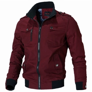 Veste de travail homme en coton bordeaux avec col montant et poignets côtelés