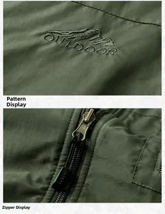 Detail of embroidered mountain logo and high-quality metal zipper on green fleece vest