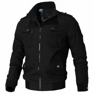 Veste de travail homme en coton noir avec col montant et multiples poches utilitaires