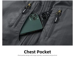 Detail of outdoor fleece vest featuring two large zippered chest pockets for storage