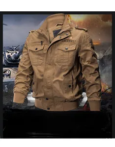 Detail of US Army style khaki jacket showing stand collar and fleece lining